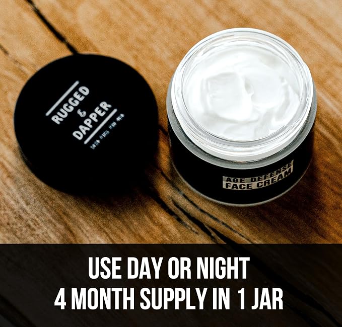 RUGGED & DAPPER - Mens Face Cream with Hyaluronic Acid - Ultra-Hydrating Mens Anti Aging Face Cream- 24 Hour Protection - 4 Month Supply - USA Made
