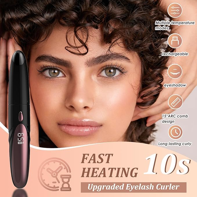 Heated Eyelash Curlers - Fast Heat up Within 10s, Electric Eyelash Curler with 4 Heating Modes, Rechargeable Electric Eyelash Curler, Heated Lash Curler for Makeup Tools with LED Display (Black)