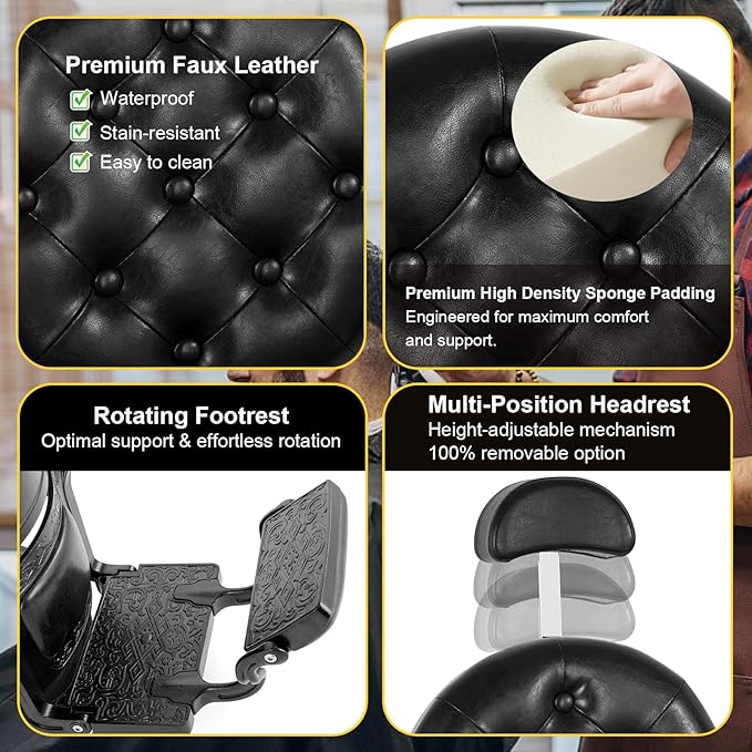 Vintage Barber Chair Heavy Duty Hydraulic Barber Chair Reclining Salon Chair for Hair Stylist Tattoo Chairs Stylist Chair Salon Equipment(Black)