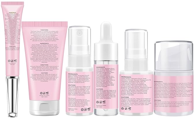 Skin Care Set,6 Pcs Korean Snail Mucin Essence Anti-aging Moisturize Repair Soothe Hydrate,Glass Skincare Kit for Dull & Dry Skin,Skincare Gift Set Teens Stocking Stuffers Christmas Gifts for Women