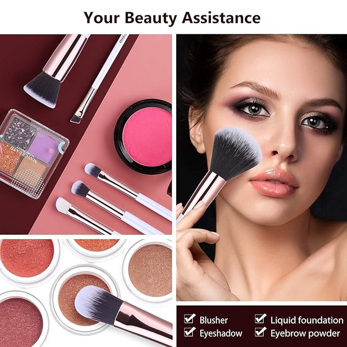 MSQ Makeup Brushes Premium Synthetic 15 Pcs Professtional Makeup Brush Set Foundation Powder Brush Eye Shadows Brushes Concealers Blending Brushes Set White