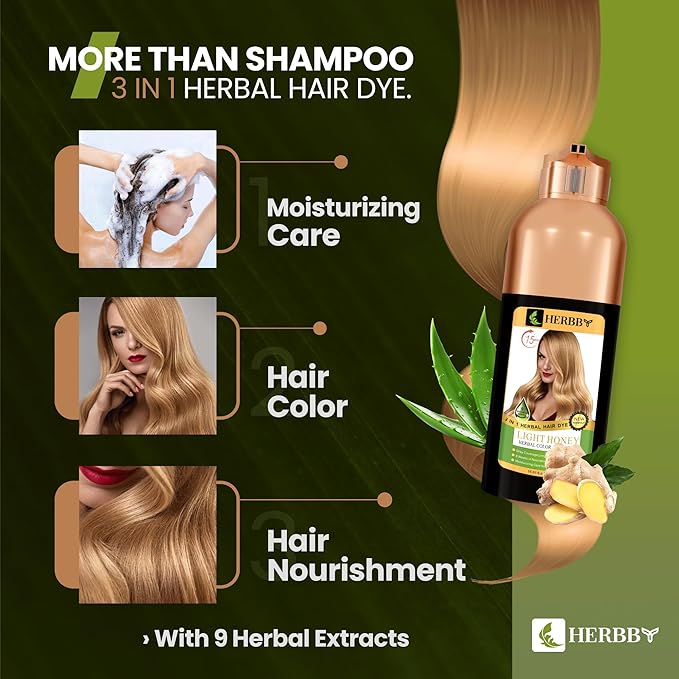 Hair Color Shampoo for Gray Hair Coverage&Color Transform with 9 Herbal Extracts –Long Lasting(6-8 Weeks),Shiny,Evenly Colored,Instant Hair Dye Shampoo&Conditioner, 500 Ml (LIGHT HONEY COLOR)