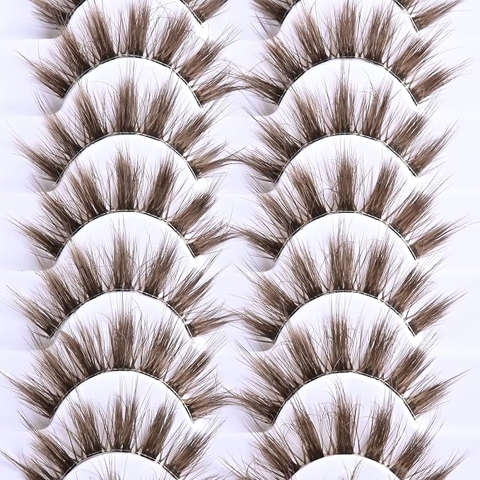 FARRED Brown Lashes False Eyelashes Natural Lashes Short Wispy Mink Eye Lash Fluffy Wispies Eyelash Natural Look 10 Pairs Fake Lashes Pack Volume Lash Strips Pestañas