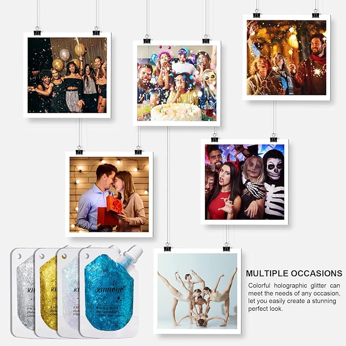 Holographic Face Glitter Gel Body Shimmer Makeup for for Hair, Face, Clavicle, Arm, Nail, Eyeshadow, Long Lasting Waterproof Mermaid Sequins Party Glitter for Rave Festival, 1.35oz (Grape Purple #13)