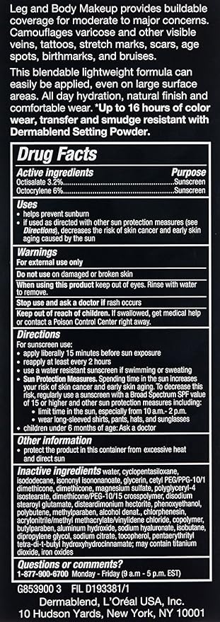 Dermablend Leg and Body Makeup Foundation with SPF 25, 0N Fair Nude, 3.4 Fl. Oz.