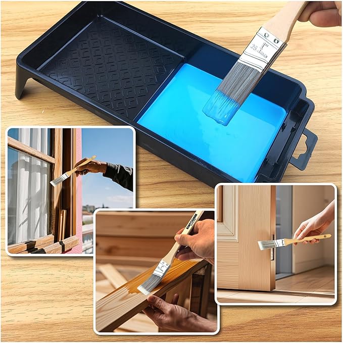 1 Inch Angled Paint Brushes - 12 Pcs, Small Paint Brush Set with Ultra-Dense Soft Bristles for Trim & Detail Work - Edge Painting Tool