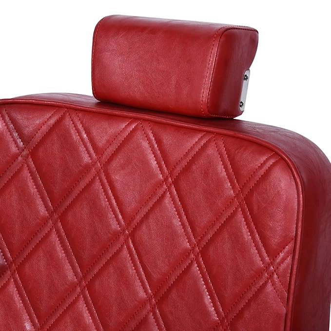 BarberPub Heavy Duty Metal Vintage Barber Chair All Purpose Hydraulic Recline Salon Beauty Spa Shampoo Equipment 3825 (Red with Red Stitches)
