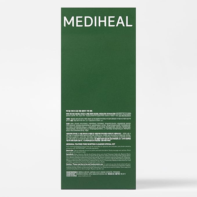 Mediheal Teatree Pore Whip Cleanser Special Set (6.76 fl oz + 1.69 fl oz) - Fresh and Revitalized Complexion Pore Cleanser with LHA & Kaolin