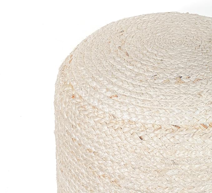 Palisa Jute Pouf Ottoman - Ivory, Boho Foot Rest Stool with Filler for Sofa, Kids Bedroom, Living Room, Outdoor Seat | Hand Woven Comfy Décor Chair Pouffs - 16x16x18 Inches