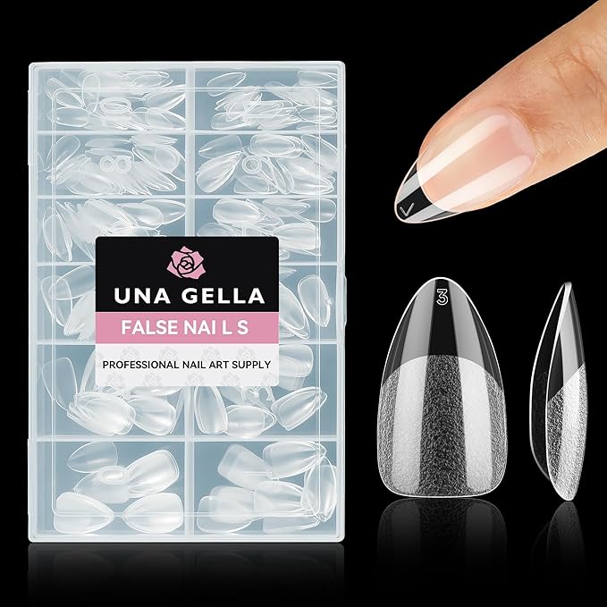 UNA GELLA Short Almond Nail Tips, 312pcs Short Almond Gel Nail Tips Shape Pre Etched Press On Nails Clear Acrylic Fake Nails No C Curve for Full Cover Nails Extension Home Art DIY Salon 12 Sizes