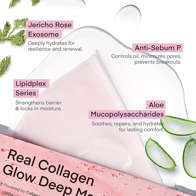 TEREZ & HONOR Korean Real Deep Bio Collagen Face Mask - 4ea x 33g Hydrogel Overnight Masks for Deep Hydration, Glowing, Pore Minimizing, Elasticity, Fragrance-Free, 100 Da Ultra-Low Molecular Collagen