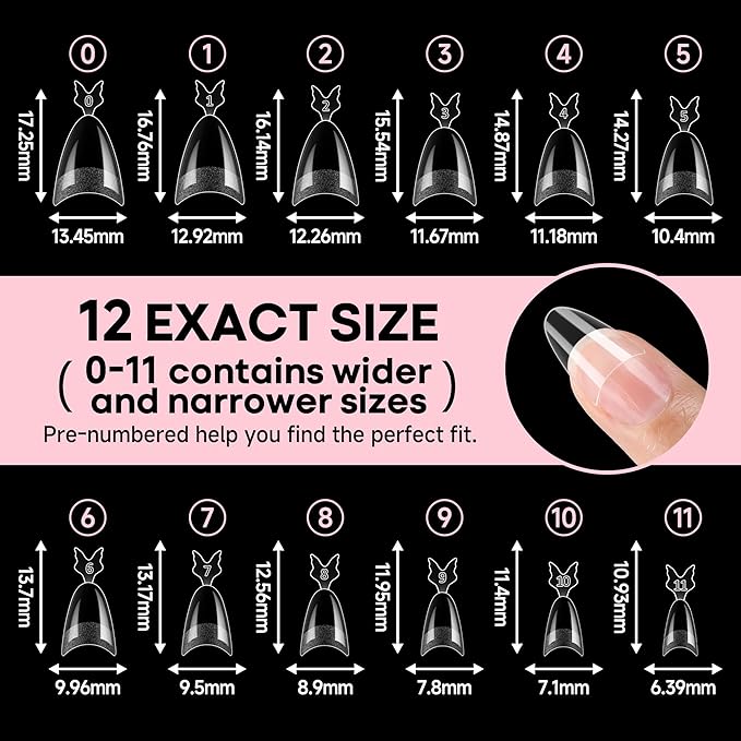 UNA GELLA Almond Nail Tips, 312PCS Half Cover Almond Shape Nail Tips Soft Gel Tips 12 Sizes Pre-shape Acrylic Clear False Nails with Handles for Press on Nails Extension DIY Home Salon