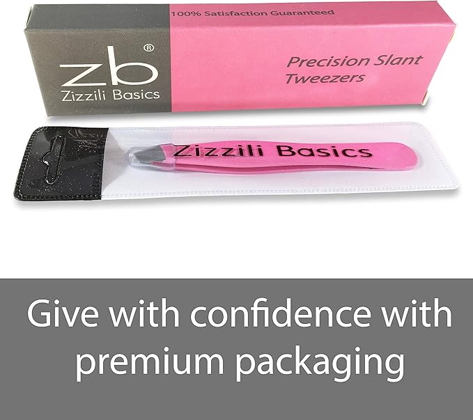 Tweezers – Surgical Grade Stainless Steel - Slant Tip for Expert Eyebrow Shaping and Facial Hair Removal – with Protective Pouch (Bubblegum Pink)
