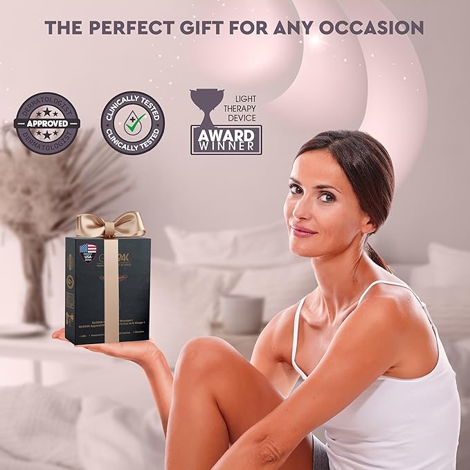 GLO24K Red Light Face & Neck Beauty Device – 3-in-1 Facial Massager Tool with LED & Vibration for Skin Revitalization and Neck Firming