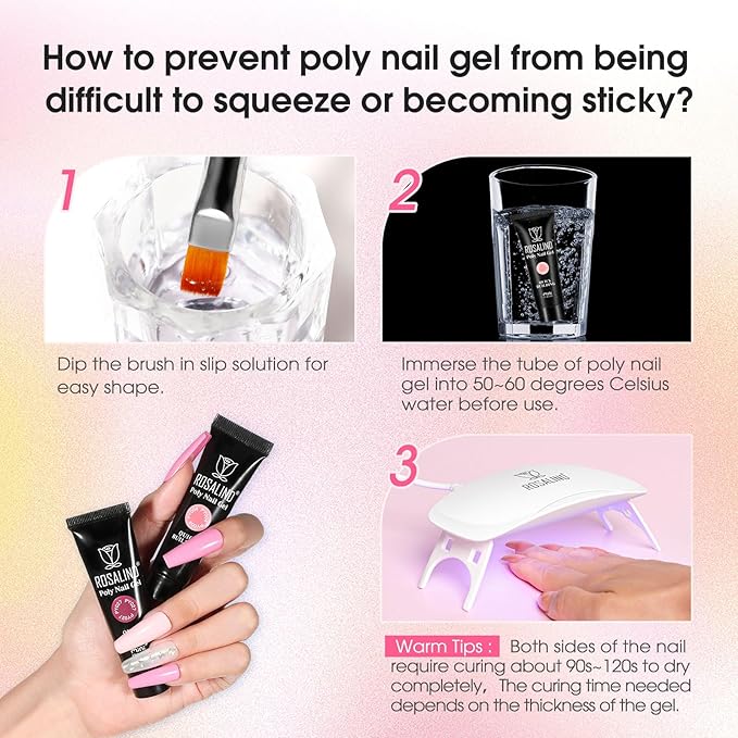 ROSALIND Poly Nail Gel Kit for Beginners - 28 Colors Extension Gel Set with UV/LED Nail Lamp, 72 Accessories (Base/Top Coat, Nail Forms, Tools), Long Lasting Salon Kit for DIY Manicure