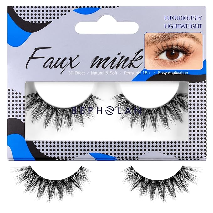 Bepholan False Eyelashes Eye 1 Pair Natural Look,3D Fluffy False Lashes Soft Band Faux Mink Strip Lashes Thick Fake Eye Lashes(CVJ02)