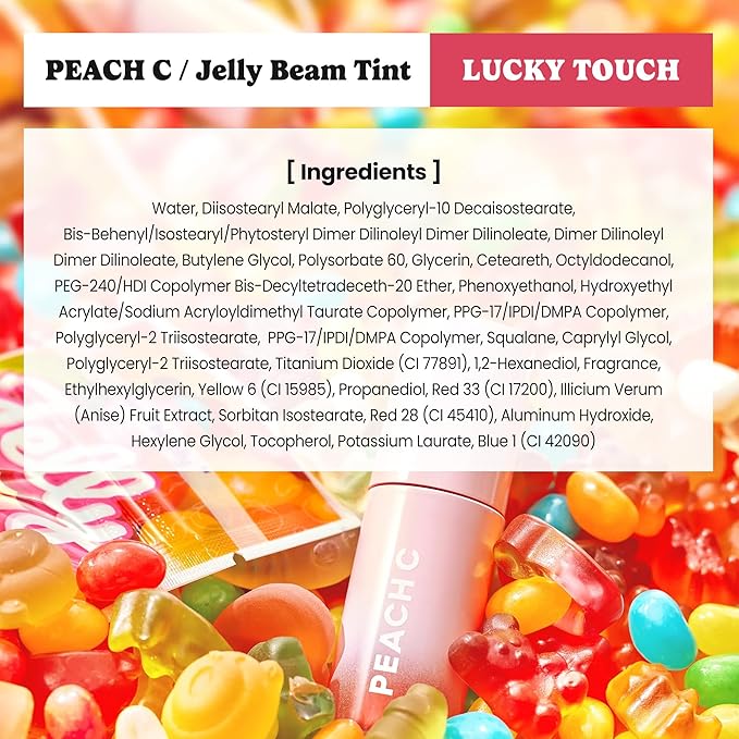 Peach C Jelly Beam Tint - Long Lasting Korean Lip Tint Stain Plumping Jelly Lip Gloss - Lightweight, Moisturizing & Buildable Lip Makeup Jelly Tint Blush with Vitamin E (Lucky Touch, 0.07 oz)
