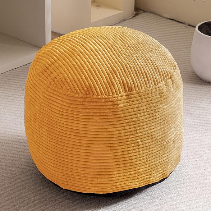 HIGOGOGO Round Stuffed Pouf Ottoman, Corduroy Poufs with Foam Chunk Filling, Furry and Fluffy Pouf Foot Stool Storage Ottoman, 26 X 18 Floor Poufs Foot Rest for Living Room, Orange