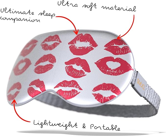SMUG Satin Sleep Mask & Eye Mask | Travel Sleep Masks for Women & Men | Soft Sleeping Eye Mask to Nourish Skin & Reduce Dark Circles | Eye Sleep Mask Shades to Block Out Light | Kiss