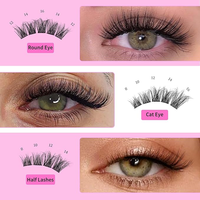 VEYESBEAUTY Lash Clusters Fluffy Individual Lash Extensions Xtreme 3D Layered Volume Eyelashes Thin & Invisible Band Wispy Faux Mink Lash Newbie's Five-Second Mixed Length 10-18mm