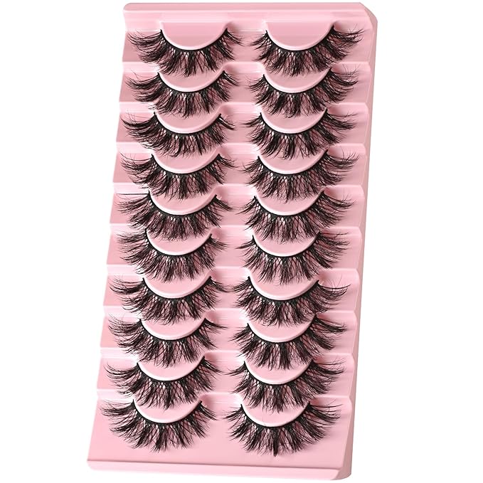 FARRED Cat Eye Lashes False Eyelashes Short Natural Eyelashes Strips 15mm Fluffy Wispy Strip Eyelash 10 Pairs Cute Natural Fake Lashes Packs Small Full Pestañas Set (C9 | 9-15MM)