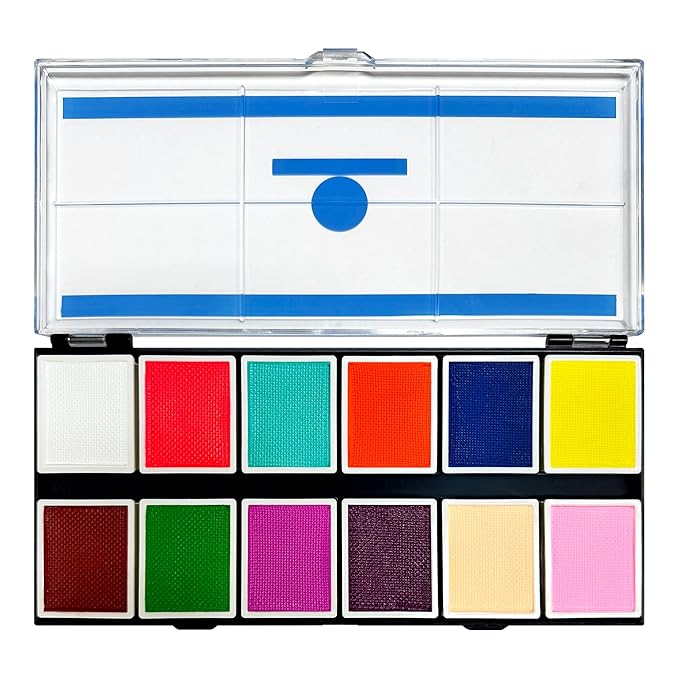 UV 12-Color Palette - Water-Activated Neon Glow Makeup for Face & Body - Fluorescent Shades for SFX, Party Makeup, Cosplay & Theatrical Performances