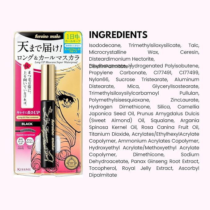 HEROINE MAKE by KISSME Waterproof Mascara Black | Tubing Mascara Volume and Length by Defining Fiber for Long and Curl Eye Makeup for Women, Made in Japan, Black, 1 EA