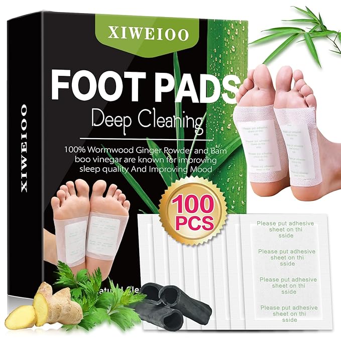100 Pack Foot Pads, Ginger Bamboo Charcoal Foot Care kit Patch, Natural Cleansing, Best Sleeping, Suitable for Daily Relaxation Foot Paches Relieve Stress, Improve Sleep