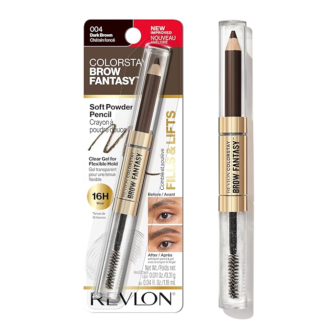 Revlon ColorStay Brow Fantasy, All In One Eyebrow Powder Pencil with Shaping Clear Gel, Gel Infused with Panthenol, Smudge-proof, 16HR Visibly Full Brows, 004 Dark Brown