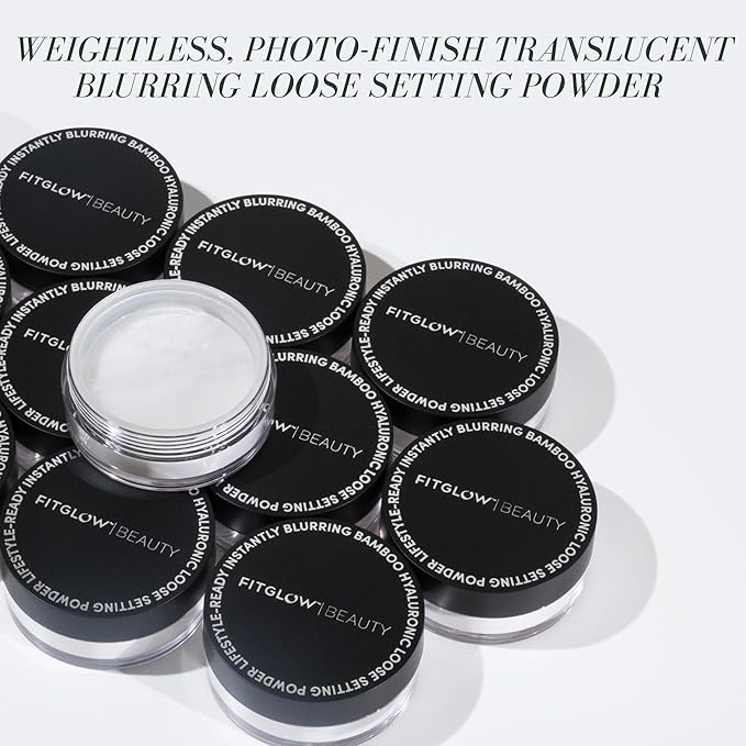 Fitglow Beauty Bamboo Hyaluronic Loose Setting Powder | Translucent Vegan Organic | Weightless Photo Finish | Pore Blurring | Natural Shine & Oil Control Makeup Finishing Powder | .32 oz / 9g