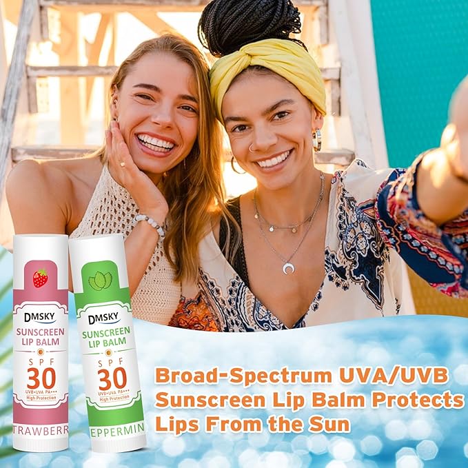 DMSKY SPF 30 Sunscreen lip balm, SPF Lip Balm Bulk Travel Size, Broad Spectrum UVA/UVB Protection, Bulk Lip Sunscreen for Dry Cracked Lips-8 Pcs