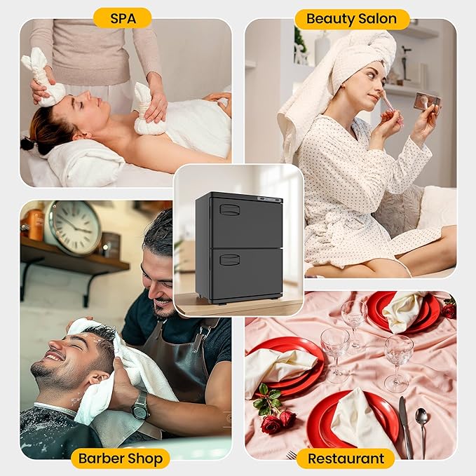 Hot Towel Warmer SalonDepot 46L Large Capacity Spa Towel Warmer with Double Cabinets for Salon, Barber Shop, Massage & Facial (Black)