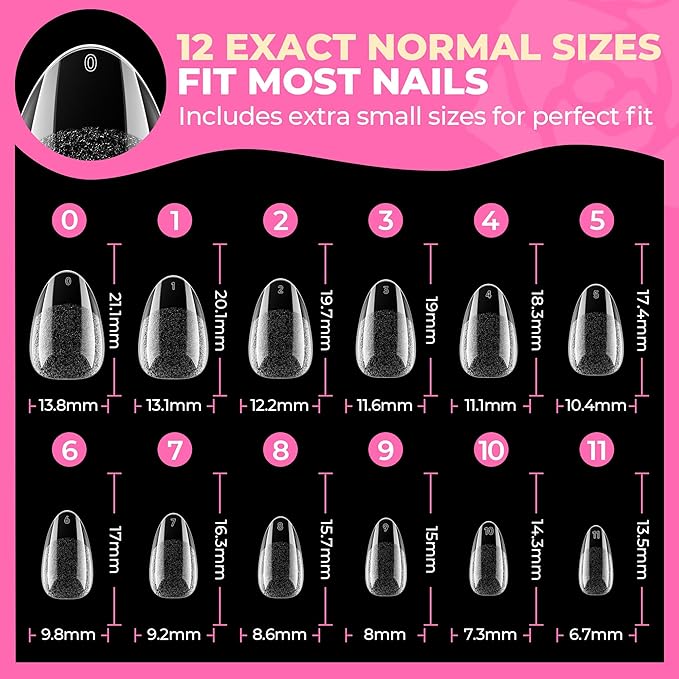 UNA GELLA Short Oval Almond Fake Nails 504pcs Press on Nails Pre-shape Short Almond Round Gel Nail Tips for Full Cover Acrylic False Nails For Nail Extension Home DIY Salon 12 Sizes False Gelly Tips