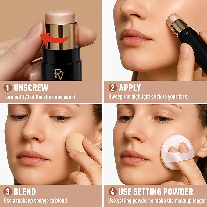 FV Contour and Highlighter Stick, Blendable and Natural Finish, Long Lasting, Waterproof Contour Makeup Kit for Face Shaping, Travel-Friendly, 01 Amber & 05 Sheer Glow
