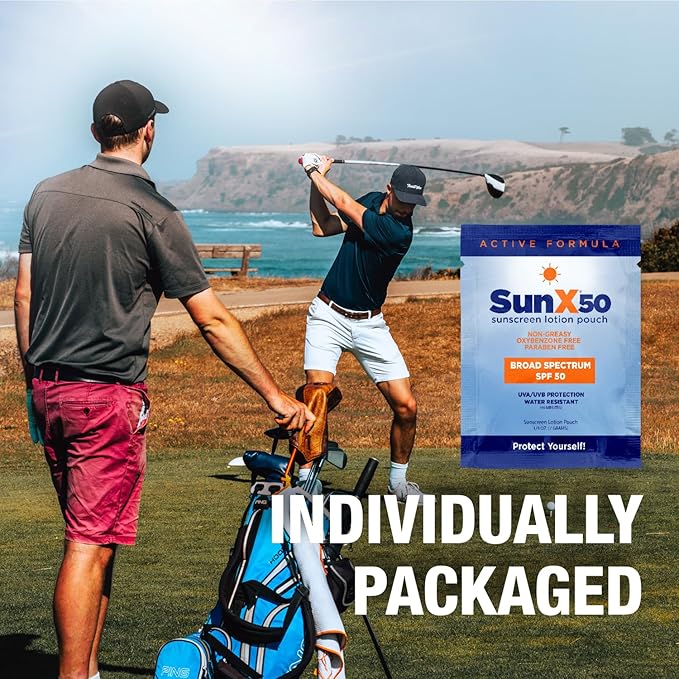 CoreTex Sun X 50 SPF Broad Spectrum Sunscreen Packets with Resealable Travel Bag - Pack of 15 Paraben, Oxybenzone, Octinoxate, & Oil Free Sunscreen - Water & Sweat Resistant Up to 80 Minutes