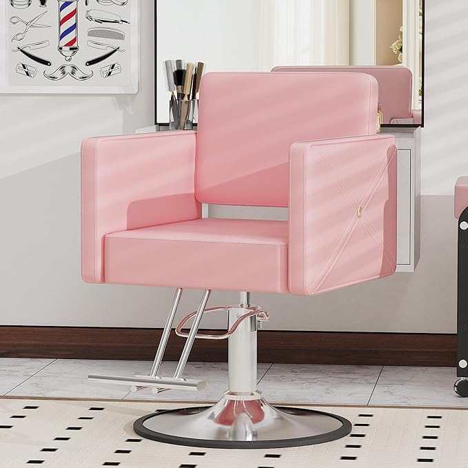 Barber Salon Chairs for Hair Stylist, Height Adjustable Hydraulic Salon Chair, 360 Degrees Rotation, Multi-Function Shampoo Chair for Home Barbershop, Pink