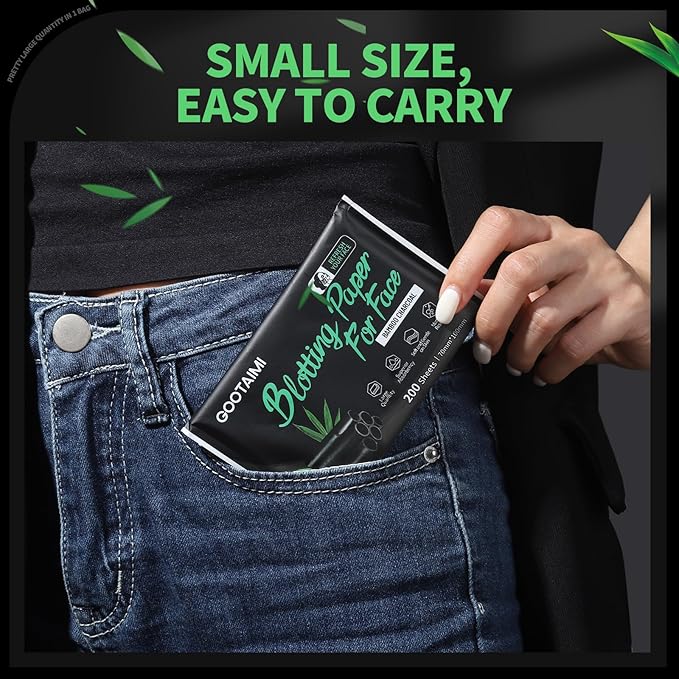 Blotting Paper for Oily Skin, Natural Bamboo Charcoal 200 Counts