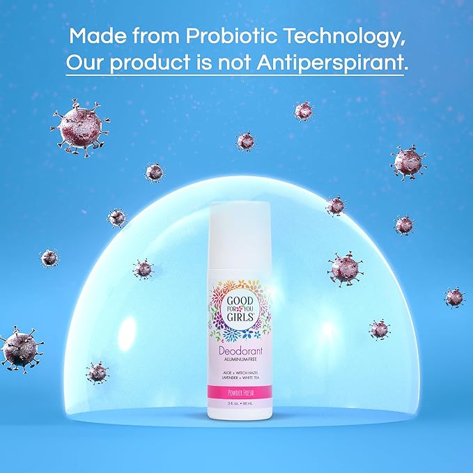Good for You Girls Aluminum-Free, Natural Deodorant for Kids, Pre teens, Teens, Safe & Effective Odor Control, Clear Roll-On, Natural Fragrance, Vegan, Made in USA | Soft Powder, 3 oz (Pack of 2)