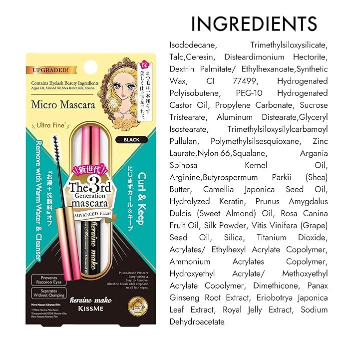Heroine Make by KissMe Mini Mascara Black, Waterproof Mascara Volume and Length with Ultra-Fine Brush for Precise Application, Hypoallergenic & Long-Lasting, Smudge-Proof Lashes, Made in Japan 1 EA