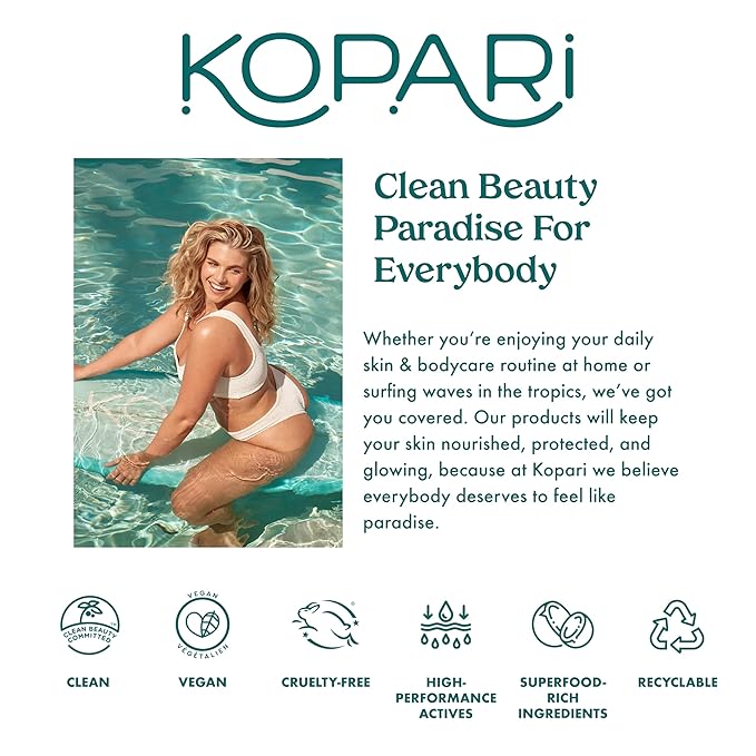 Kopari Sun Shield Body Glow, Broad Spectrum SPF 30, Lightweight Shimmering Gel Texture Absorbs Quickly, Non Sticky, Glowing Results, Golden Amber 5 oz