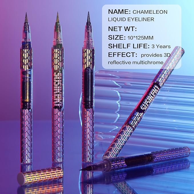 Chameleon Multi-Chrome Liquid Eyeliner, Green Blue Purple Color Shifting Shimmery Eye Liner, Waterproof Long Lasting Colored Glitter Eye Makeup Pen Eyeliners,#2 Baroque Emerald