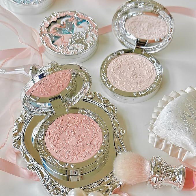 Flower Knows Swan Ballet Embossed Blush,Translucent Matte Finish,Buildable & Blendable Powder Blush for cheeks,Pressed Setting Powder,Natural Flush for All Skin Tones(01 Niveous Swan,5g)