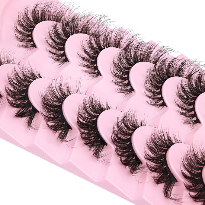 Fox Eye Lashes Faux mink Eyelashes Wispy Cat Eye Long False Eyelahses Dramatic Cross Full Volume Strip Lashes Pack 7 Pairs