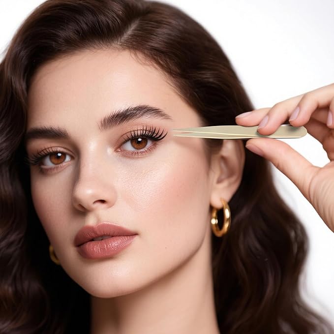 Pointed Tweezers for Women Facial Hair, Professional Stainless Steel Tweezers for Eyebrow, Chin Hair and Ingrown Hair Removal (Gold)