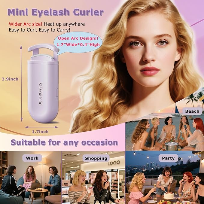 Heated Eyelash Curler - Wide Open Dual-Arc Design Heated Lash Curler - Electric Eyelash Curler - Type-C Rechargeable Mini Lash Curler Natural Curling 24H Long Lasting for Women - Purple