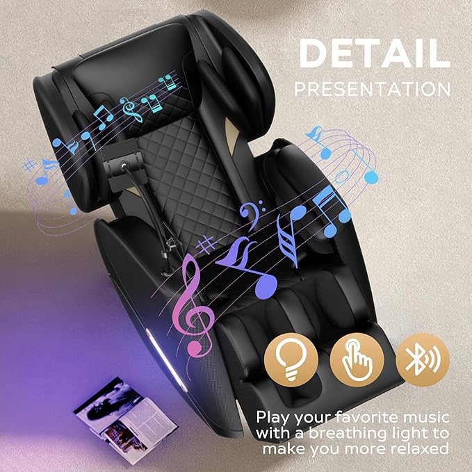 EXQUISLIFE Full Body Massage Chair with Zero Gravity, Massage Chair Recliner with Heating, Airbags, Foot Roller, Touch Screen, Bluetooth Speaker
