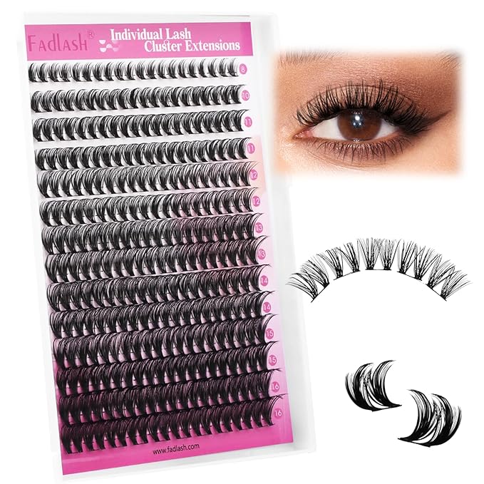 FADLASH Lash Clusters Wispy Eyelash Clusters 40D Natural Individual Lashes 8-16 mm and Waterproof Cluster Eyelash Extensions with Soft Thin Band