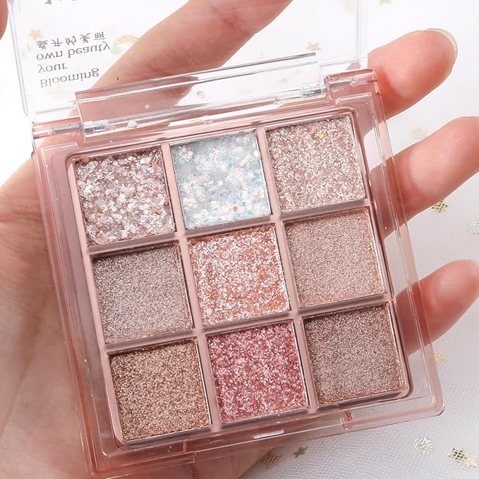 Erinde 9 Colors Eyeshadow Palette, Matte Shimmer Glitter Eye Shadow Palette Makeup, Highly Pigmented Long Lasting Waterproof, Natural Neutral Nude Eyeshadow Makeup Pallet, Diamond Snowflake