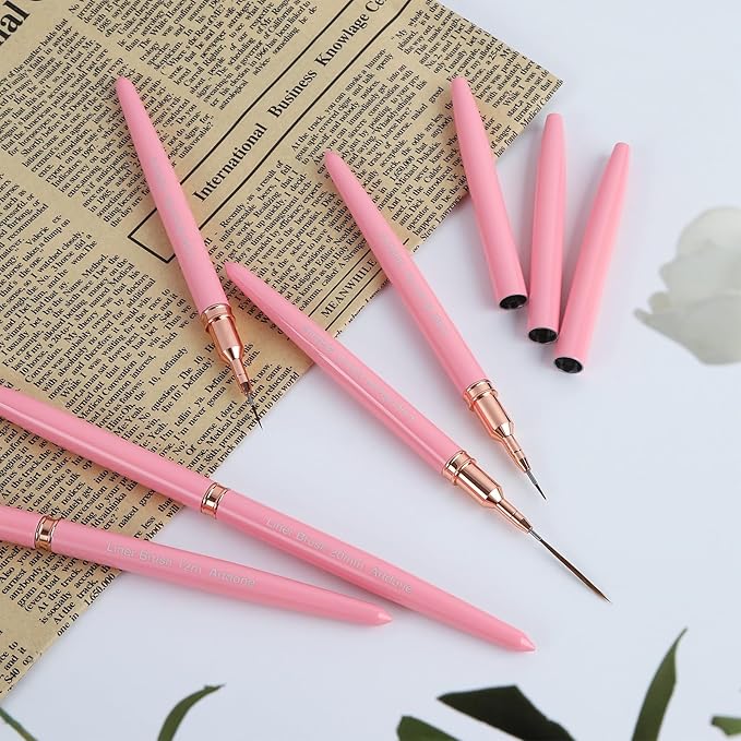 Artdone Metallic Nail Art Pens, Liner Brushes Set, 5PCS Pink Color Nail Tools For Long Lines, Thin Details, Fine Drawing, Liner Brush UV Gel Polish Painting Nail Design Sizes 5/8/12/20/25mm