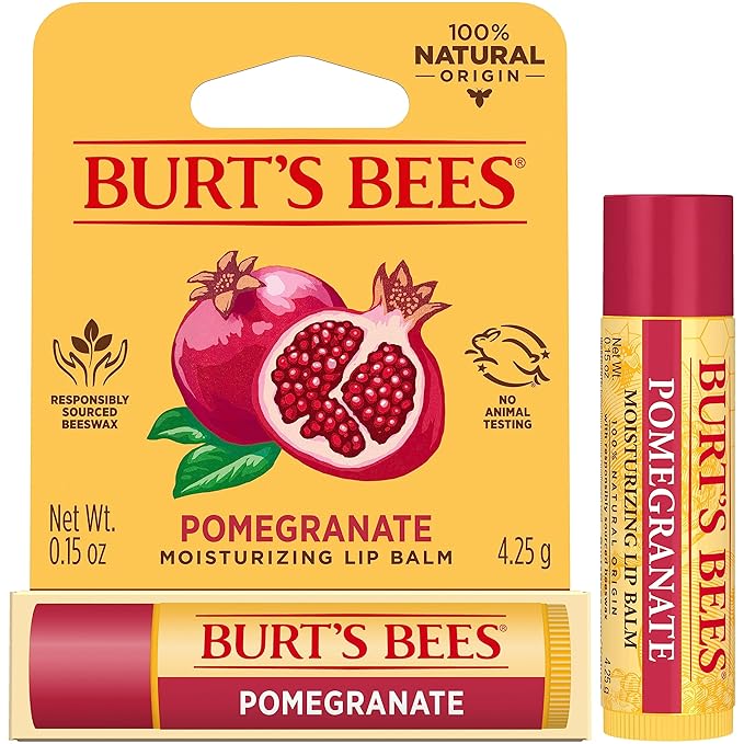Burt's Bees Lip Balm, Pomegranate, Lip Moisturizer With Responsibly Sourced Beeswax, Tint-Free, Natural Conditioning Treatment, 1 Tube, 0.15 oz.